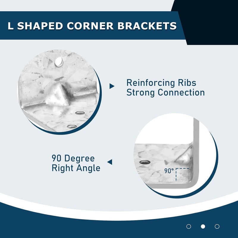 MOZCORN 10 Pack Corner Bracket L Brackets for Wood HDG Angle Brackets Small Versatile Corner Brace with Reinforing Ribs,Anti-Rust and Reinforcing,2MM Thickness,1.9x1.9x1.9in - Image 3